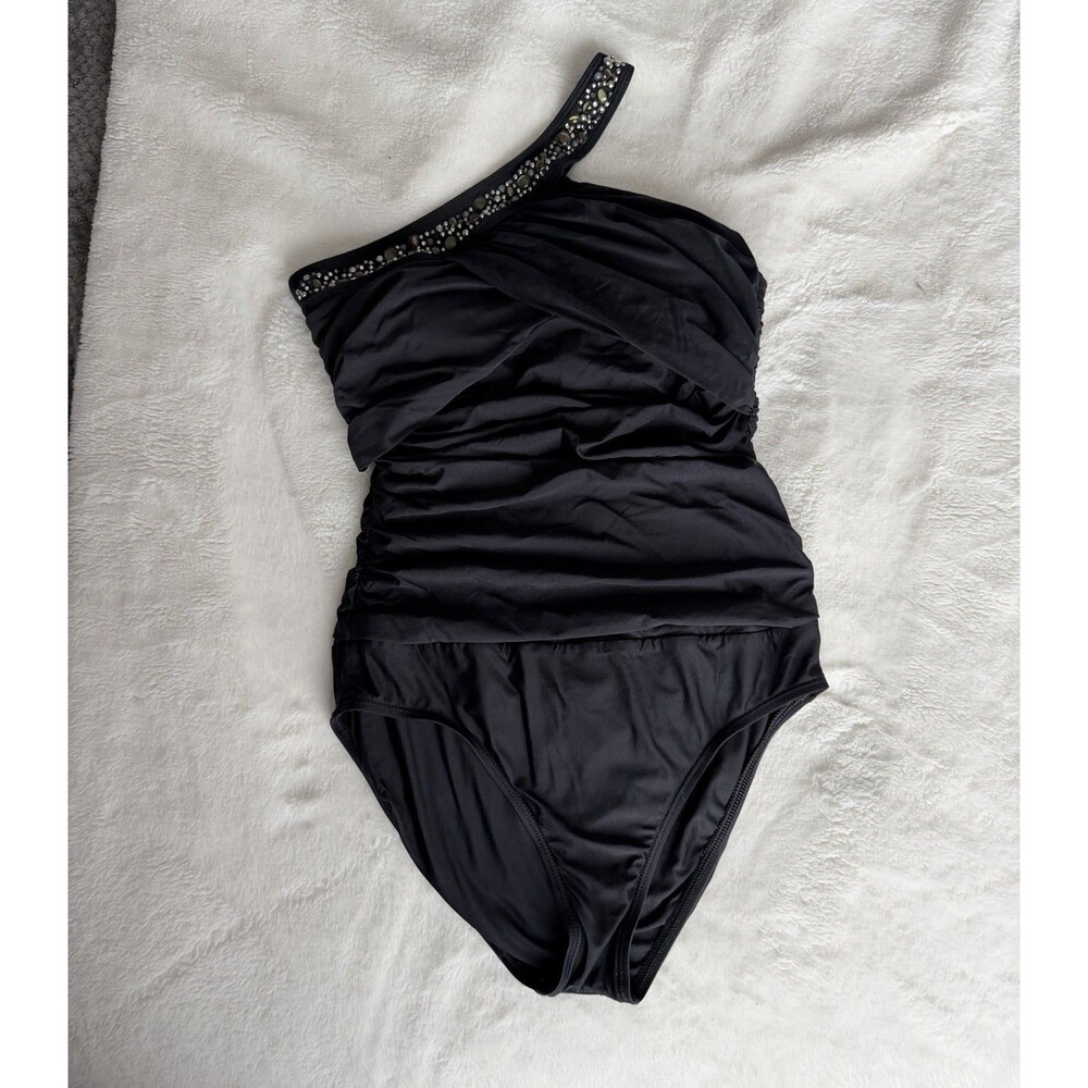 St. John Swim Women's One Piece Swimsuit One Shoulder Padded Ruched Draped Sz S